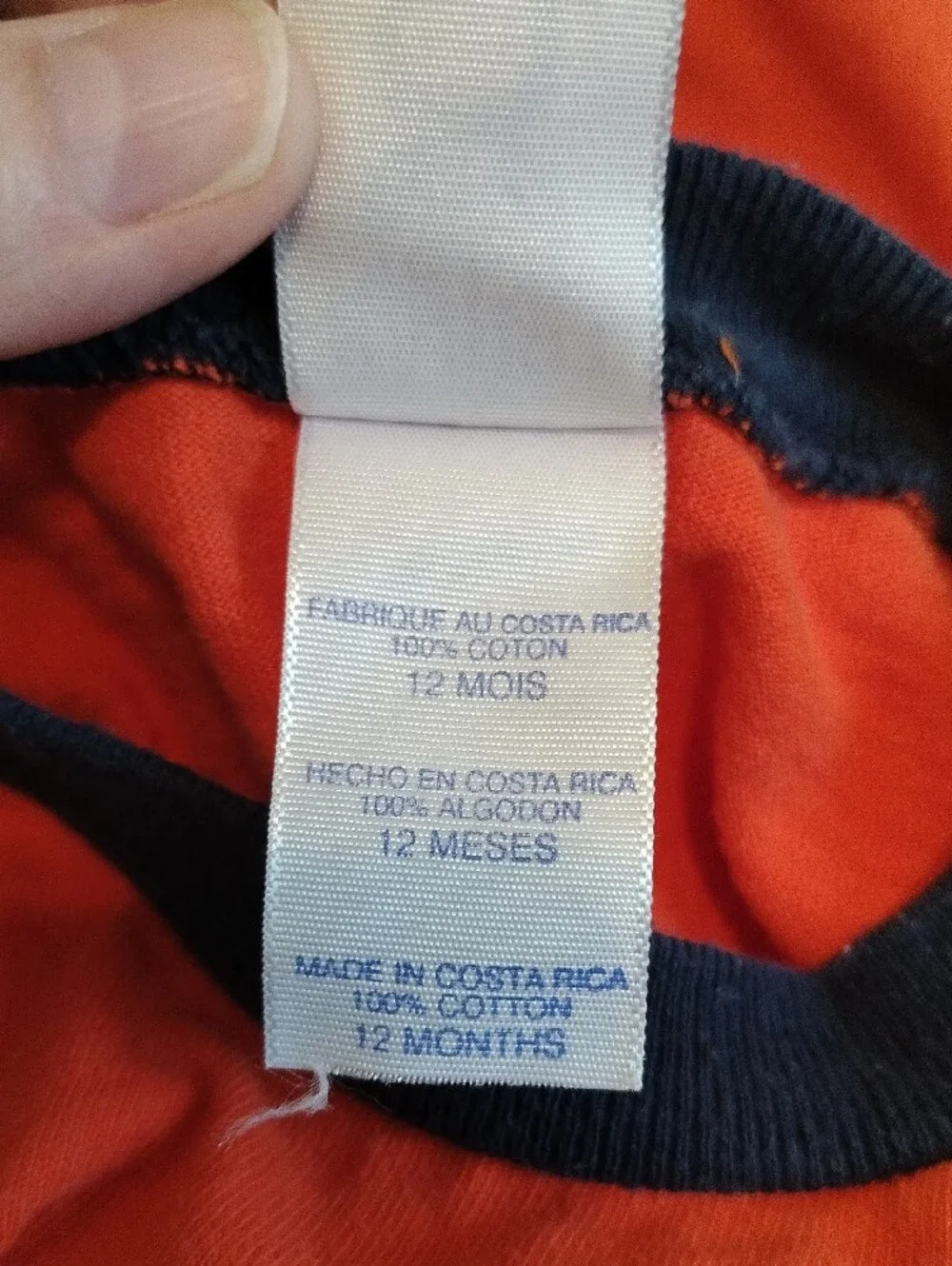 Orange Baby One-Piece Onsie / Bodysuit with Navy Trim 12 Months